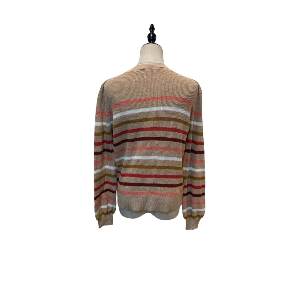 Loft Striped Sweater Sz M Crew Neck Cotton Minimalist Basic Capsule Neutral - Picture 4 of 6